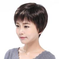 夏季假发女士短直发薄透气干练型中老年妈妈假发套化疗假发 深棕色送发网