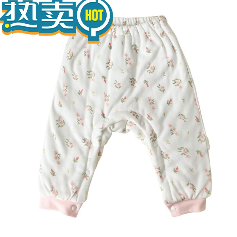 绿彩虹光新生儿婴儿棉裤初生男女宝宝带按扣秋冬季夹棉开扣裤子幼儿保暖裤