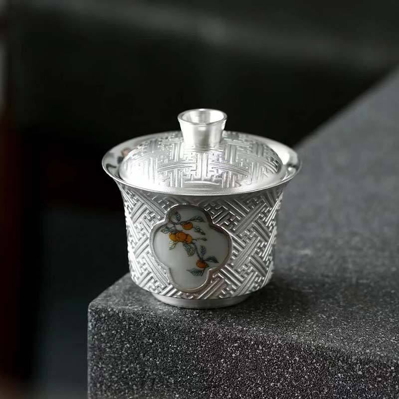 MULTIPOTENT整套茶具鎏银功夫茶具套组柿柿如意盖碗套装郑文强大师作品可收藏高清大图