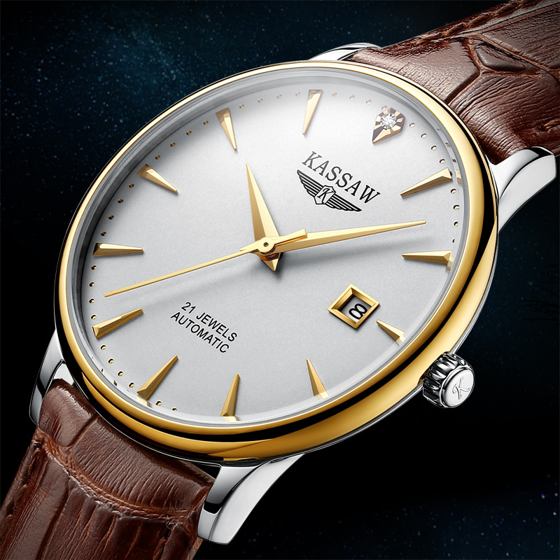 卡梭kassaw手表全自动机械表男表时尚商务休闲皮带蝴蝶扣男士手表女表