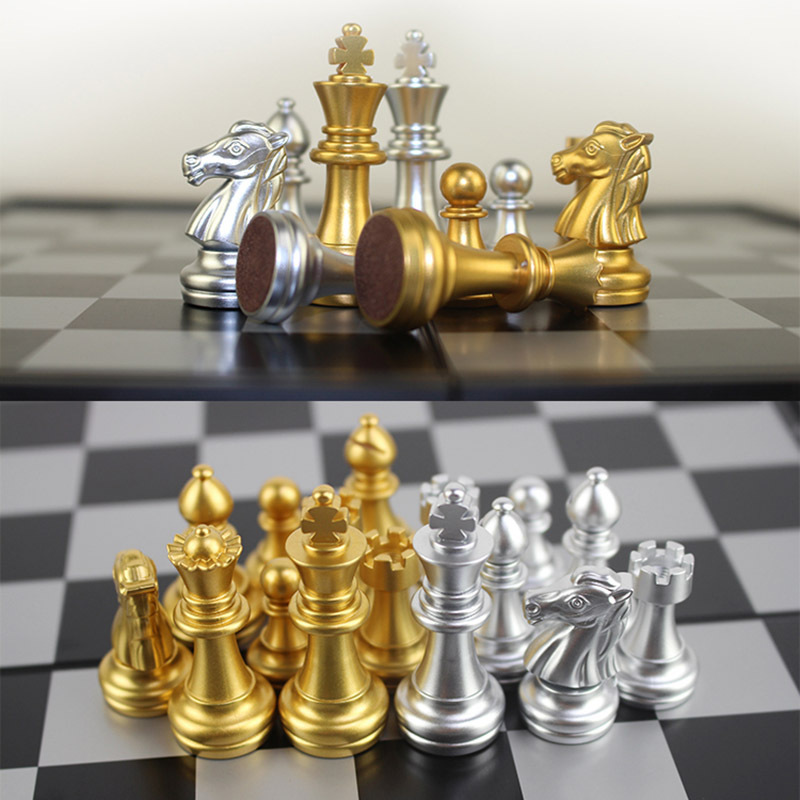 友邦UB国际象棋赠送西洋跳棋 黑白金色磁性棋子可折叠棋盘大中号套装 儿童初学入门学生培训教学比赛用棋4812A大号金银色