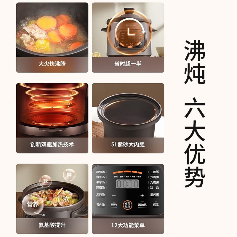九阳(Joyoung)电炖锅5L大容量电炖锅炖汤锅煲汤锅燕窝炖锅煮粥锅可预约24小时保温 DG50K-GD505