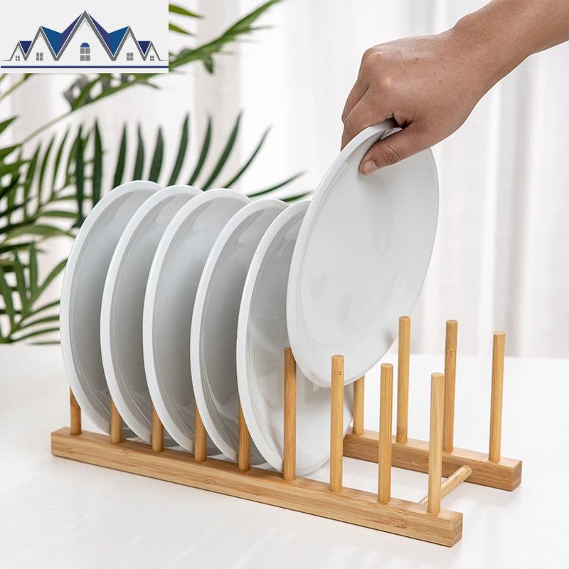 多功能厨房置物架盘碗收纳架家用竹木书架碗碟餐盘沥水架小书架 三维工匠图片