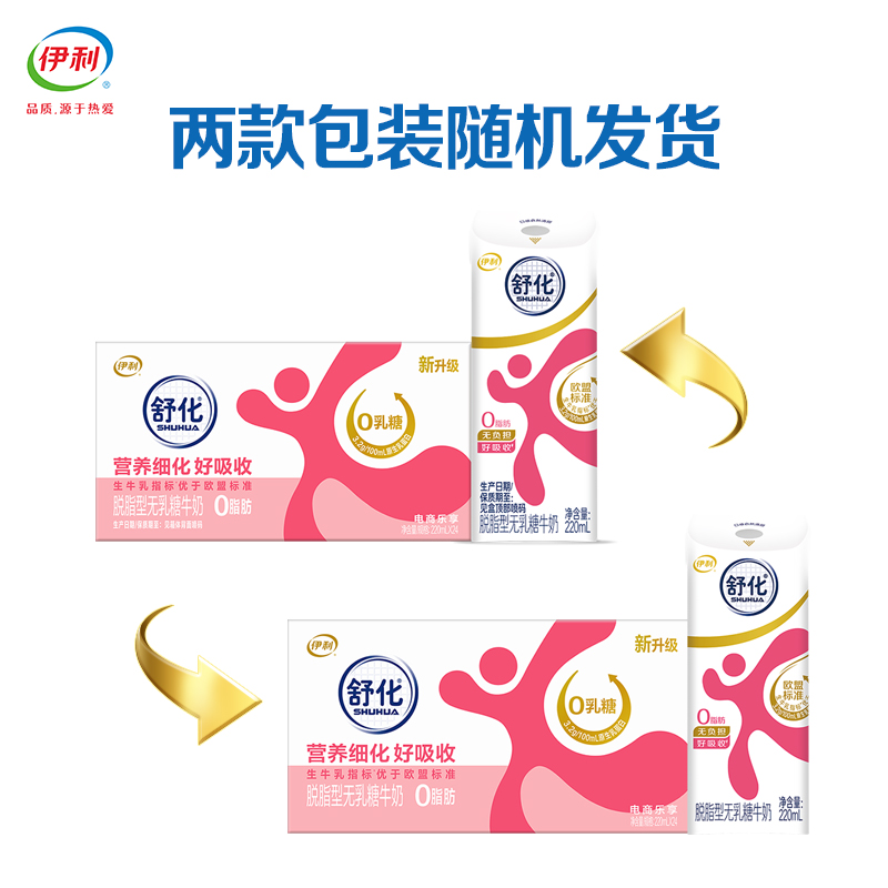 [6月生产]伊利舒化奶 无乳糖牛奶整箱 脱脂型220ml*24盒 0脂肪 礼盒装高清大图