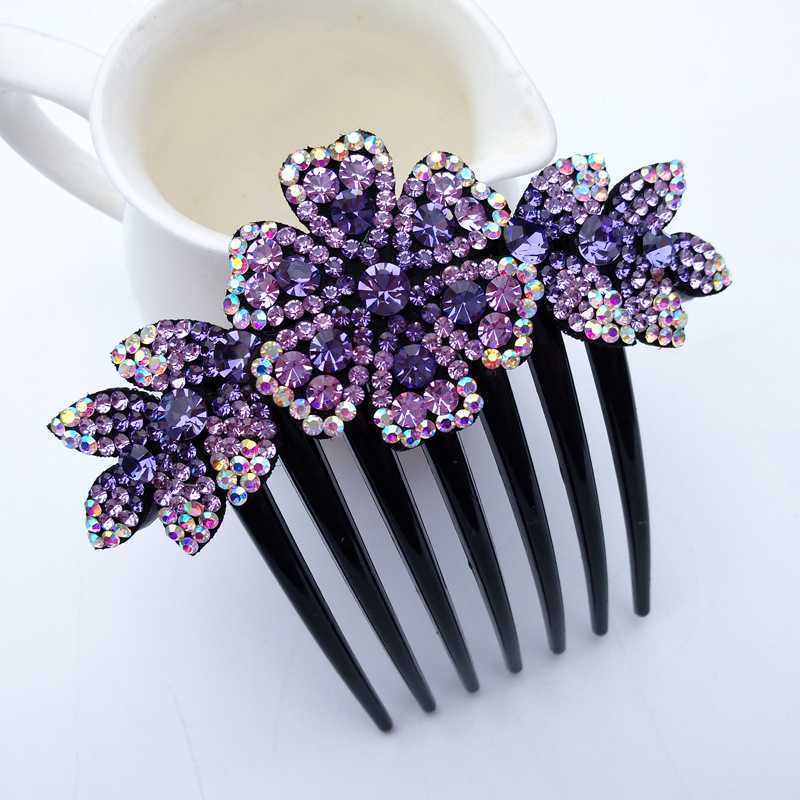 韩国水钻大号后脑勺盘发顶夹马尾妈妈头发卡弹簧夹 三齿发夹a1香槟黄