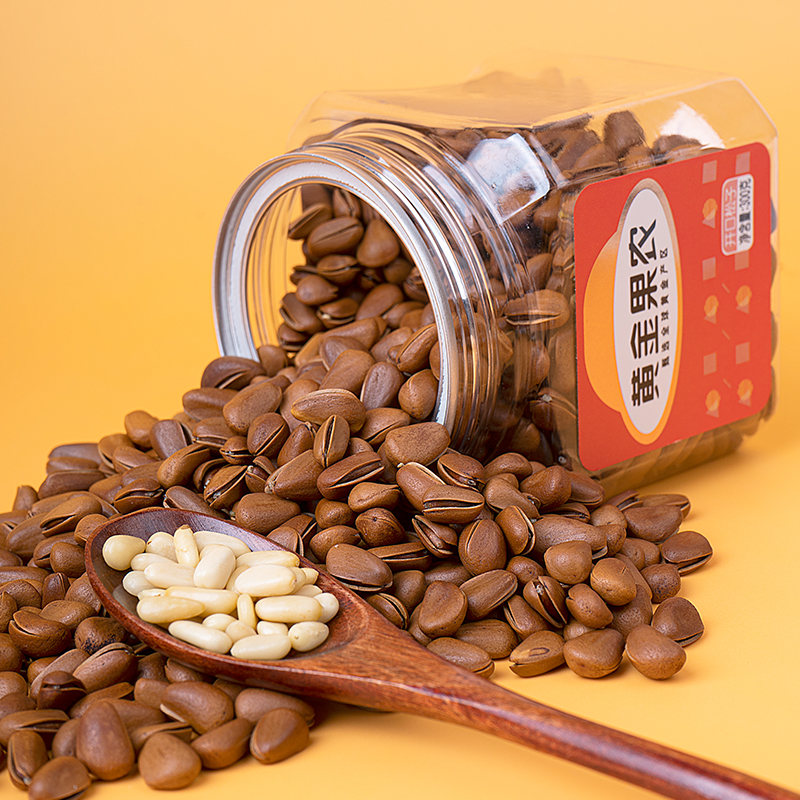 黄金果农开口松子300克罐装健康零食干果精选松子自然原香营养美味高清大图