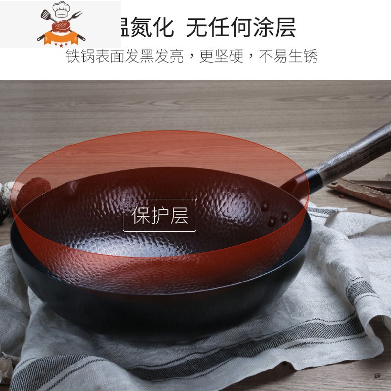 敬平章丘铁锅手工锻打不粘锅无涂层平底锅炒锅电磁炉通用老铁锅 32cm平底单锅高清大图
