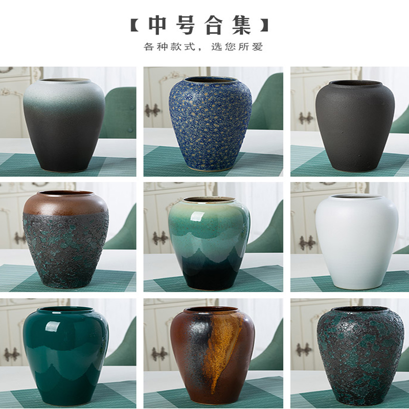 景德镇陶瓷花瓶摆件客厅插花新中式玄关装饰水培花器复古陶罐花盆高清大图