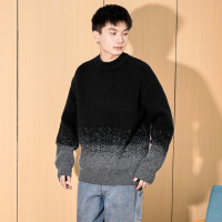 [2.5折价117元]唐狮冬季新款男士毛衣圆领渐变复古潮流设计感黑色针织衫上衣