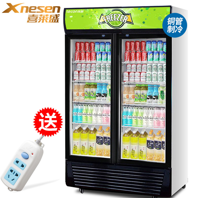Xnesen喜莱盛680L商用展示柜全铜制冷饮料柜冰柜陈列柜商用冰箱双门展示柜饮料展示柜啤酒冰箱冷饮柜风冷草绿色