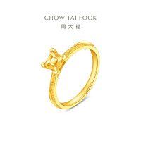 周大福方形公主方四爪足金黄金钻石造型戒指女计价(工费420) EOF1533 15号3.15g