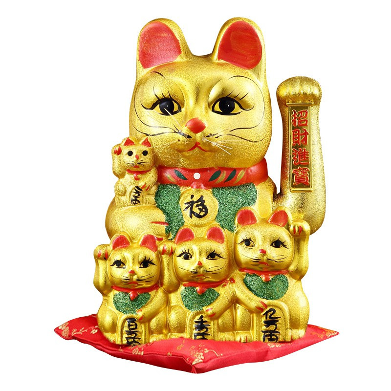 猫摆件开业礼品摇手新店家居送礼陶瓷金色电动五福猫12-16寸 三维工匠 16寸五福猫[双用]送二