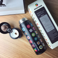 杯具熊 beddybear 正品保温杯男女士成人学生不锈钢真空便携车载水壶杯子 480ml款-超轻款-黑色太阳花