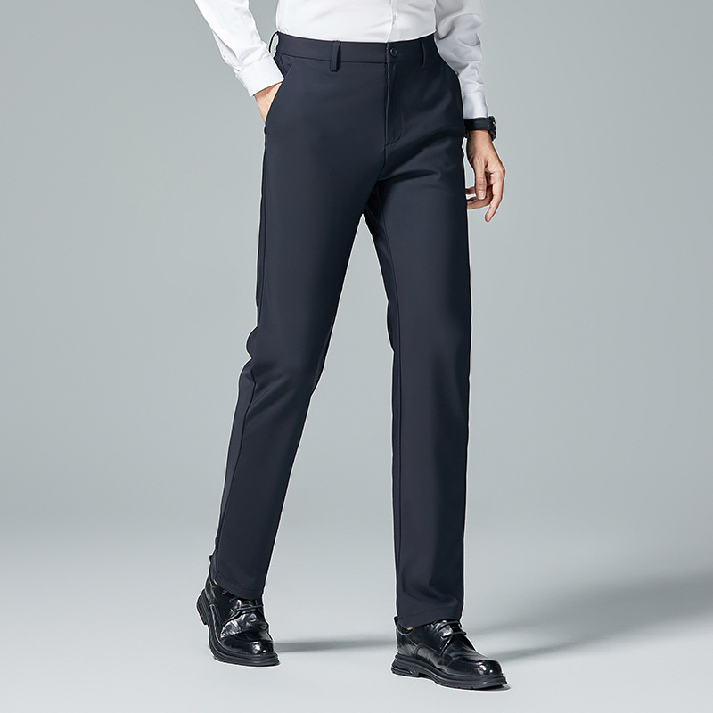 啄木鸟四面弹力西裤男款秋冬新款商务休闲裤宽松直筒加绒加厚长裤高清大图