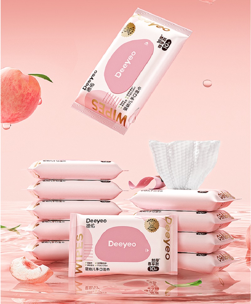 德佑 桃叶湿巾加厚款新生儿童宝宝手口屁专用湿纸巾便携随身装 10片/包*10包高清大图
