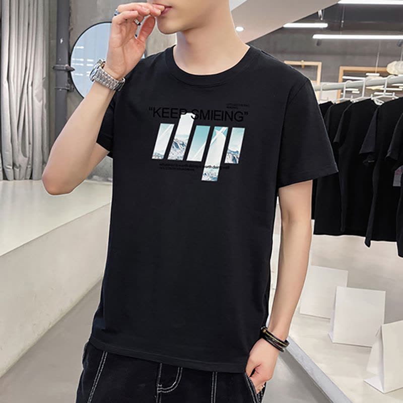 夏季男士短袖t恤宽松棉质白上衣服圆领男装半袖潮流体恤 莎丞图片