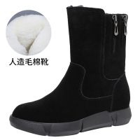 24冬季加绒女鞋妈妈大棉鞋软底雪地靴女款羊毛皮毛一体短靴靴防滑 黑色 38
