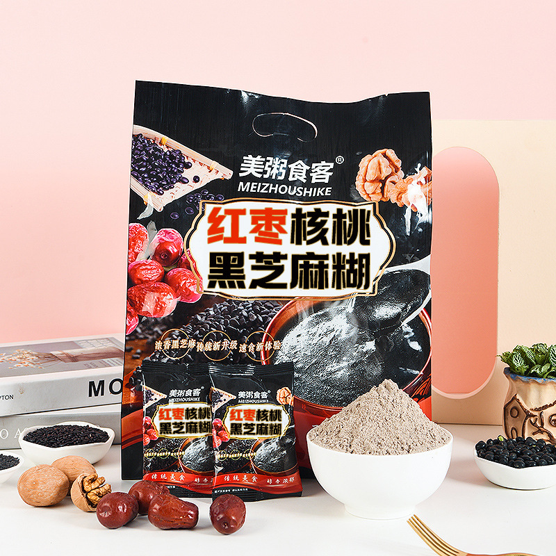 美粥食客 红枣黑芝麻糊核桃粉500g*2袋装高清大图