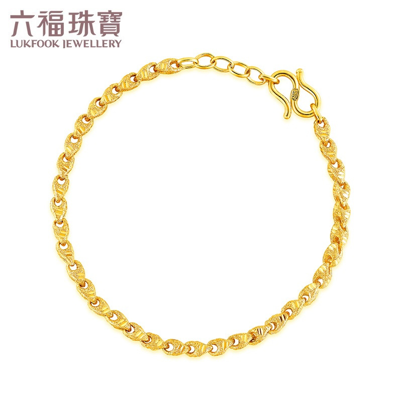 六福珠宝贝壳链黄金手链磨砂车花粗款足金手链计价B01TBGB0019