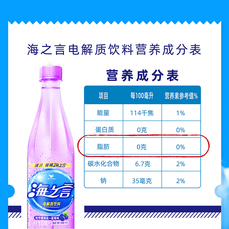 统一海之言蓝莓味水饮500ml*15瓶补充电解质运动饮料整箱特价批发高清大图