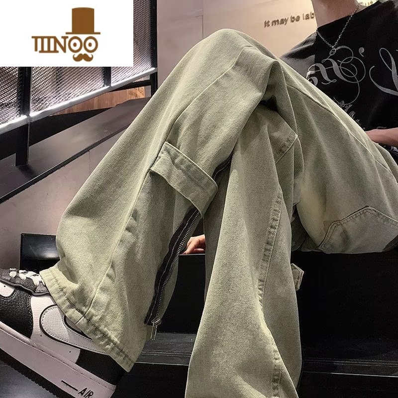 YANXU美式高街黄泥染牛仔裤男夏季小众设计感hiphop水洗复古宽松直筒裤高清大图