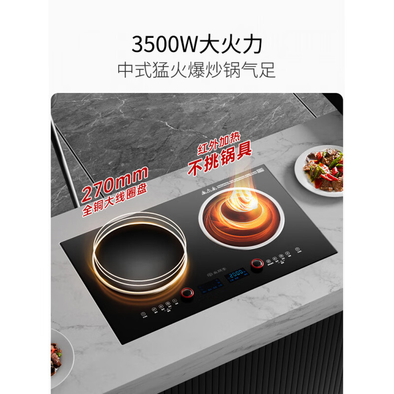 尚朋堂(SUNPENTOWN)双灶电磁炉一凹一平左电右陶SC-35S06A黑色高清大图