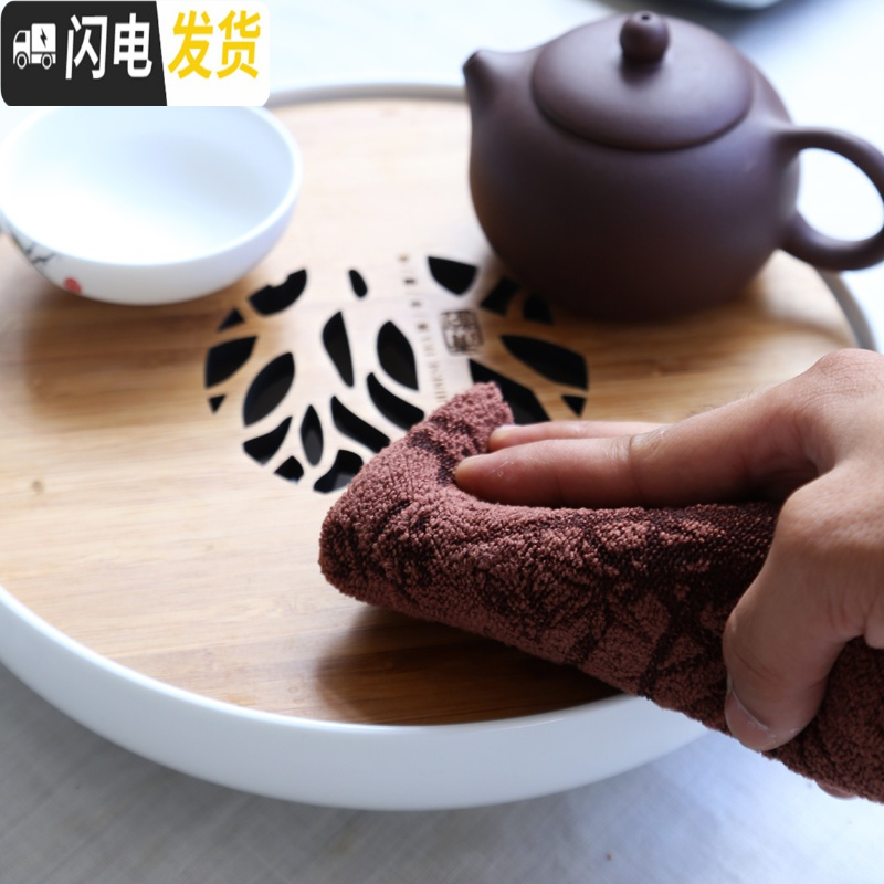 三维工匠密胺简约家用实用茶盘茶托迷你小型沥水实木茶台竹木制茶具配件C 密胺大长方江南水乡白茶盘36cm