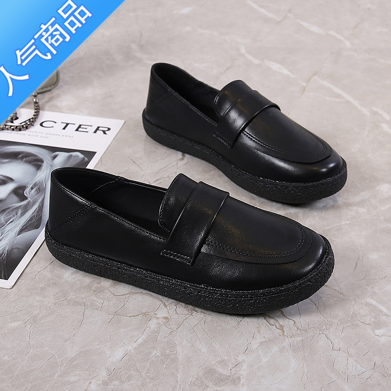 SUNTEK小皮鞋女平底上班鞋工作鞋不累脚2023新款百搭软皮软底乐福鞋黑色 黑色单里 38