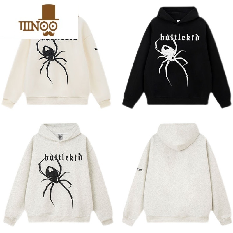 YANXUMAKAA 美式蜘蛛印花连帽卫衣男女潮牌高街欧美情侣装外套高清大图