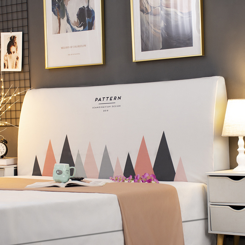 床头套罩北欧风格全包通用防尘软包保护床靠背简约现代木 三角色块 高度50-65*长度180cm通用款