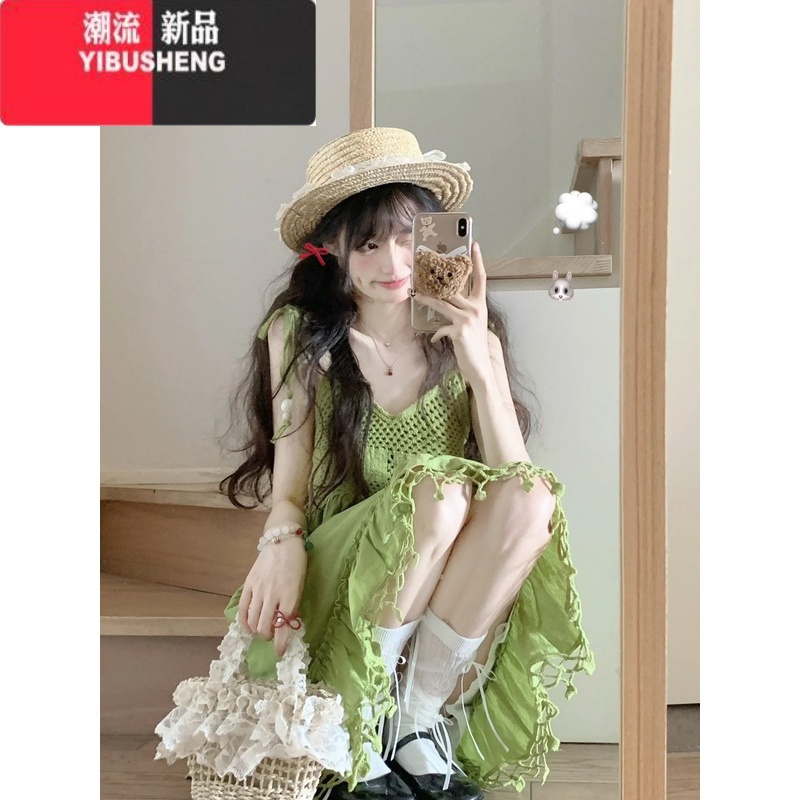 YIBUSHENG茶歇法式吊带连衣裙女季2024新款高级感气质海边度假小个子短衣高清大图