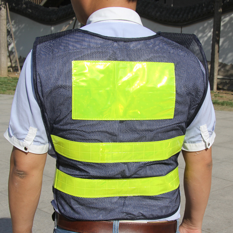 趣行反光衣反光背心加厚黑色网布汽车交通安全警示反光马甲指挥施工