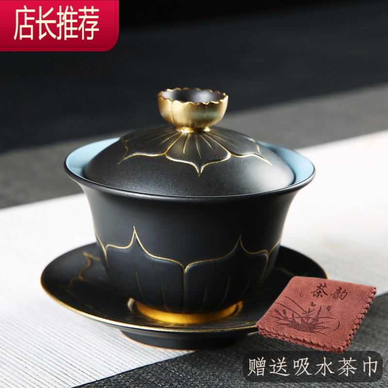 大号三才盖碗单个不烫手茶杯泡茶有盖碗陶瓷碗带盖特大号茶具套装JING PING
