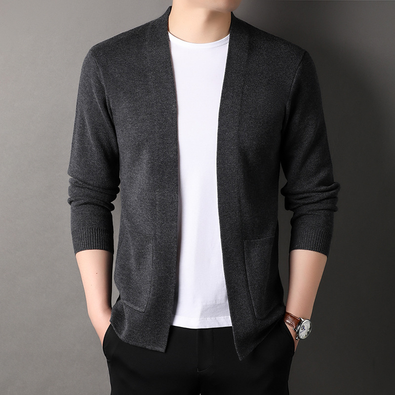 绵羊毛男士针织开衫毛衣秋冬新款纯色青年韩版休闲开衫小西服外套
