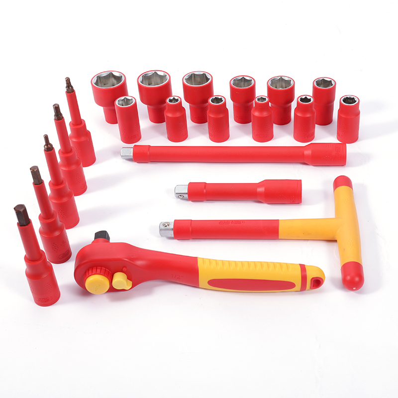 高松takama VDE双色绝缘耐压12.5mm系列1/2方棘轮套筒工具套装21件套v802021/1套高清大图