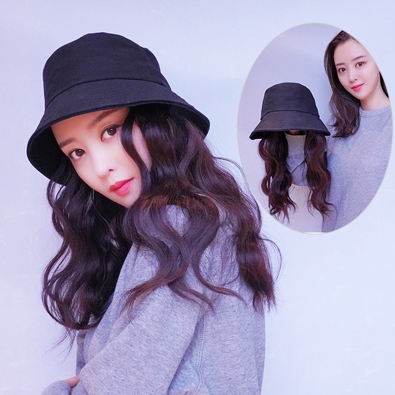 假发女短发帽子水波卷网红渔夫帽子假发一体洛滑可拆女夏天时尚全头套