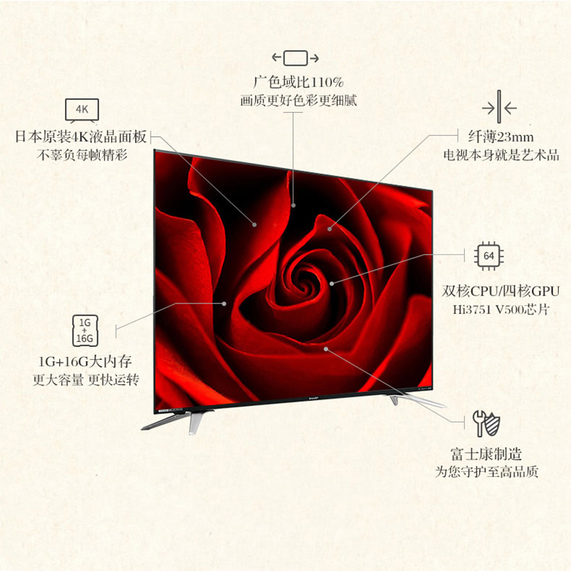 夏普(SHARP)LCD-70MY5100A 70英寸4K超高清智能网络液晶平板智慧投屏电视机彩电