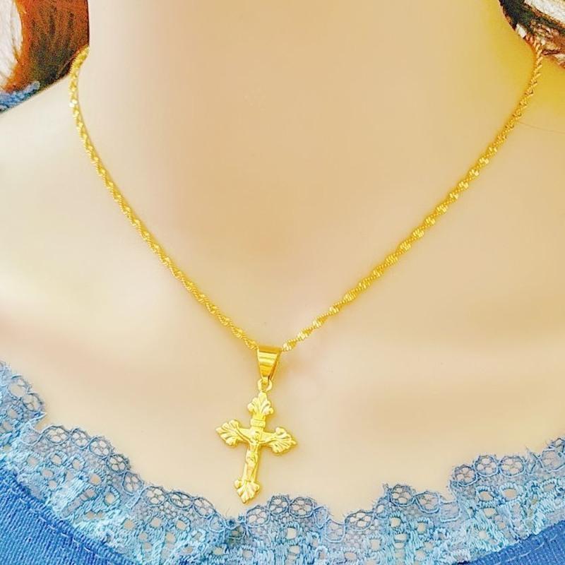 高品质金色项链女越南沙金项链吊坠首饰锁骨链女款防过敏久不褪色一粒