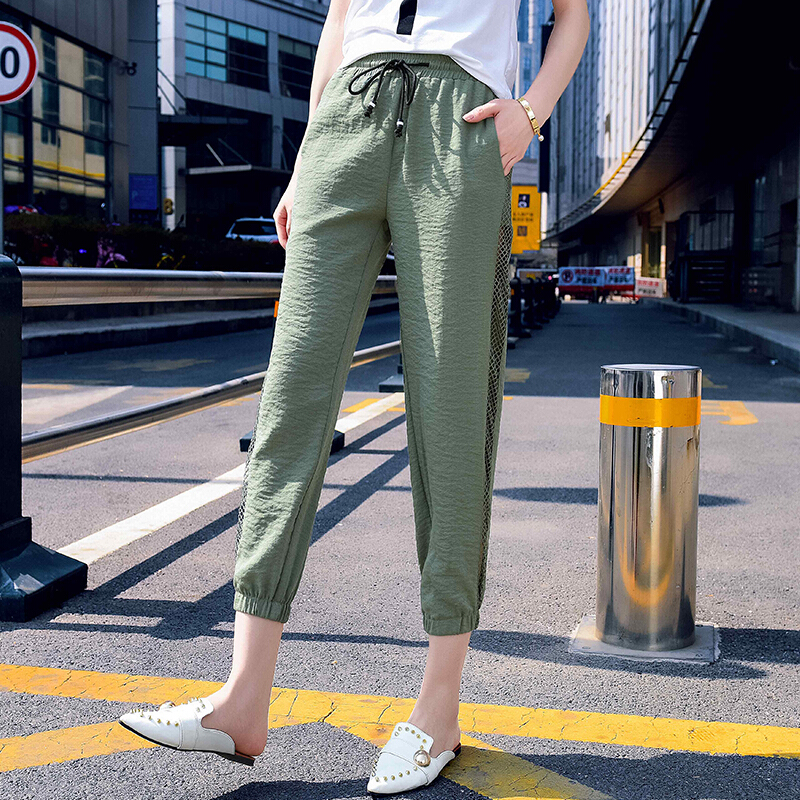 2018新款薄款棉麻七分裤女夏修身显瘦高腰哈伦女裤松紧宽松休闲裤