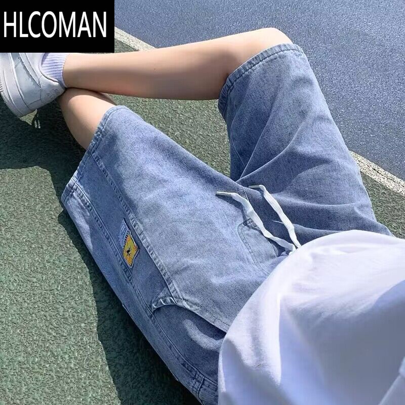 HLCOMAN广东新塘牛仔裤男短裤潮牌宽松五分夏季薄款休闲百搭中裤男韩版 D01蓝色 2XL135-150斤
