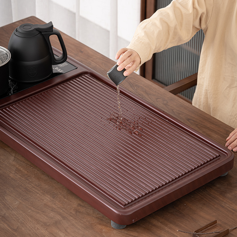 苏氏陶瓷(SUSHI CERAMICS)茶具套装电木色款自动烧水壶一体配整套国潮风釉画彩千里江山茶杯