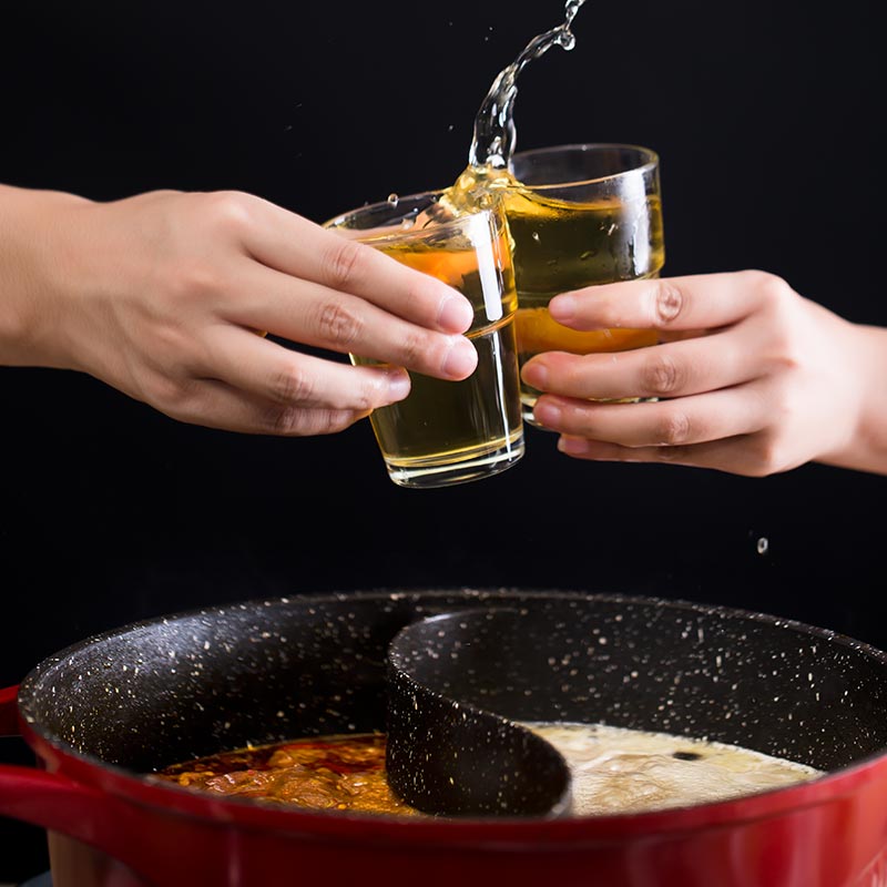 Jeetee吉特不粘少烟麦饭石鸳鸯火锅不粘锅炖锅家用煲汤平底锅具28cm铝合金电磁炉燃气灶通用BLHG001-28G带盖高清大图