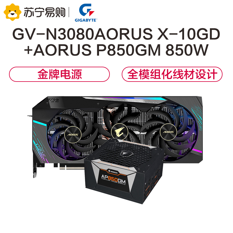 技嘉GV-N3080AORUS X-10GD显卡+技嘉AORUS P850GM 850W全模组金牌电源