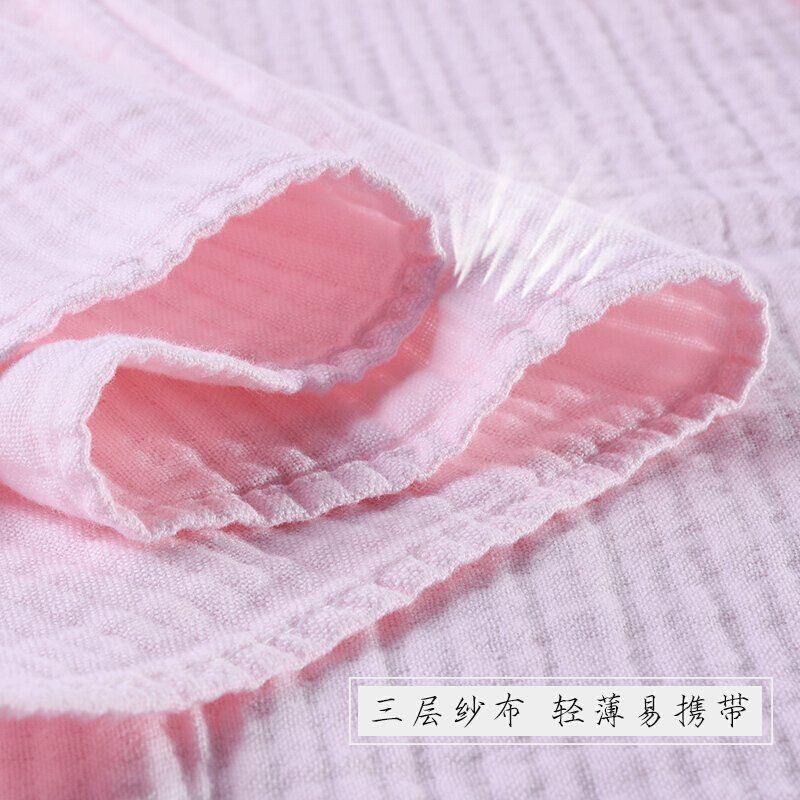 纱布浴巾男女柔软吸水游泳棉麻薄款夏季大毛巾棉麻系列(三层)-天蓝色送同款毛巾140x70cm