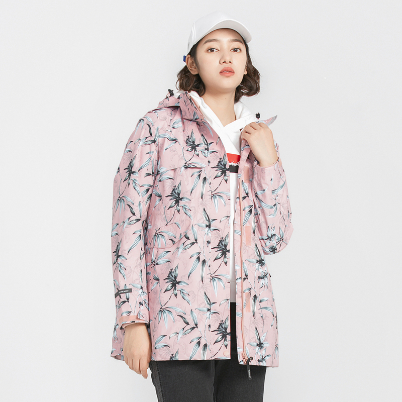 探路者套绒冲锋衣女中长款风衣外套抓绒内胆两件套户外服装秋冬季防风防水保暖时尚登山徒步旅行冲锋衣