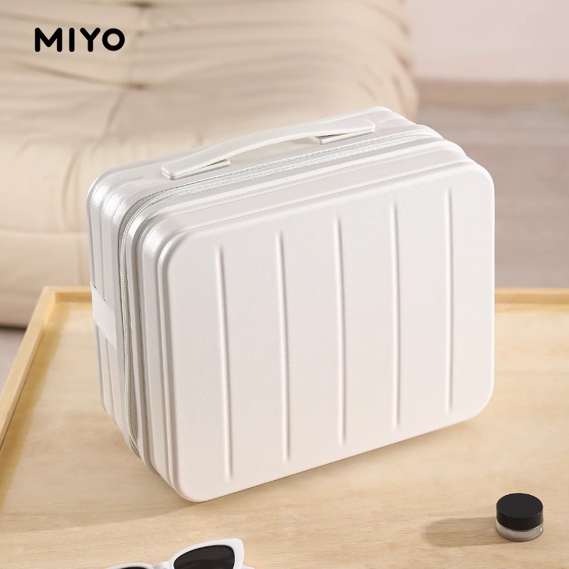 MIYO小型迷你化妆箱女新款可套拉杆便携手提收纳行李箱14寸洗漱包 奶油白【防水+带密码锁】 14寸【可套宽拉杆】