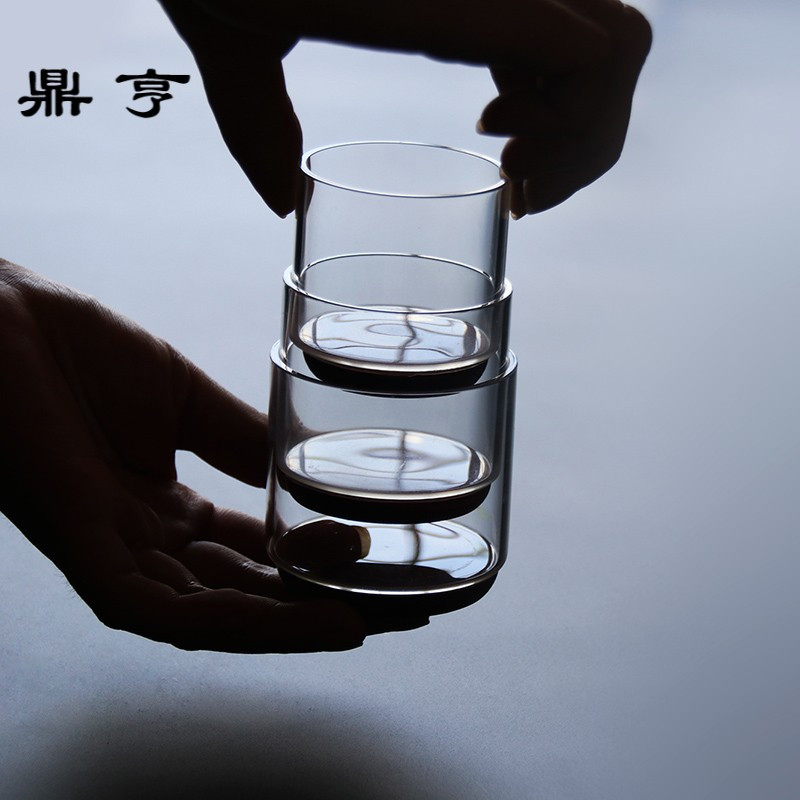 鼎亨手工耐热玻璃品茗杯三才茶杯旅行水杯加厚耐热功夫茶具主人杯