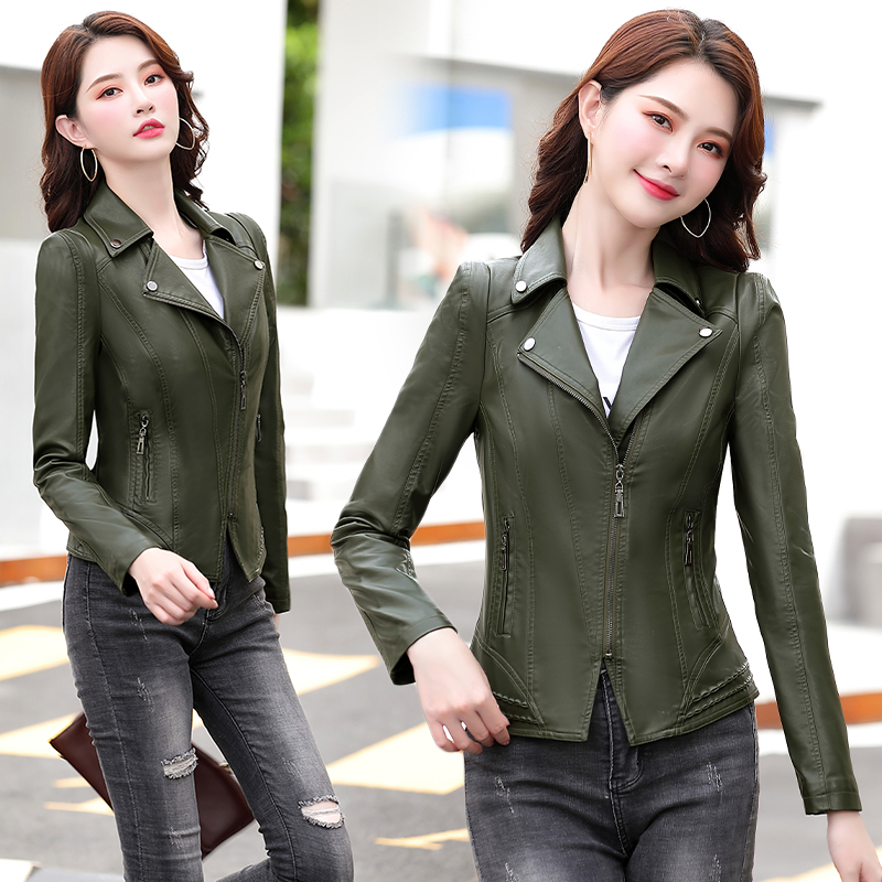 免费试穿 真皮皮衣女短款绵羊皮2024春秋装新款皮夹克矮个子韩版修身小外套潮冬装新款机车复古短上衣多款皮衣小外套 8098军绿 L