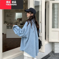 YIBUSHENG灯芯绒衬衫女设计感小众上衣2022年新款韩版宽松长袖U感2衬 均码 蓝色