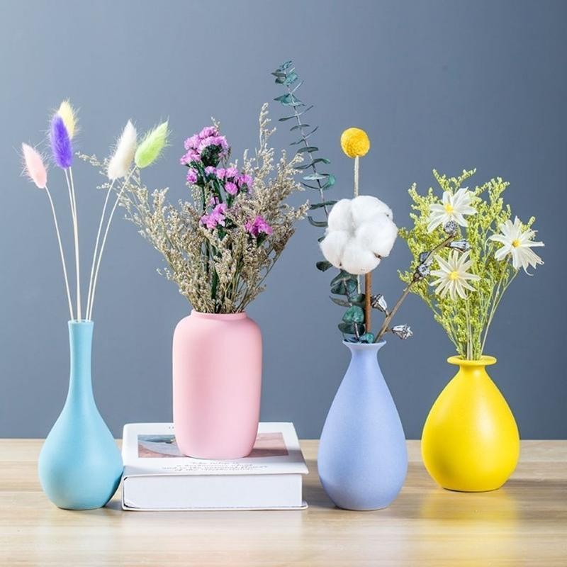 北欧风小花瓶摆件干花装饰品客厅插花餐桌电视柜家居陶瓷创意摆设 黄色C 均码